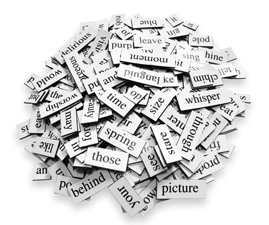 A pile of words on a white background.