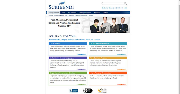 Scribendi's fourth website from 2011.