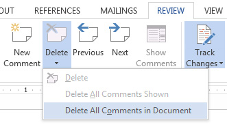 Delete Comments in Word 2016