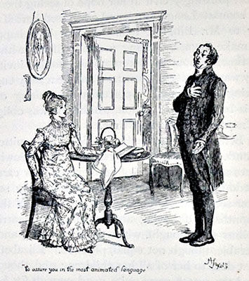 An illustration of Mr. Collins from Jane Austen's "Pride and Prejudice."