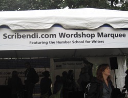 A banner that reads "Scribendi.com Wordshop Marquee Featuring the Humber School for Writers."
